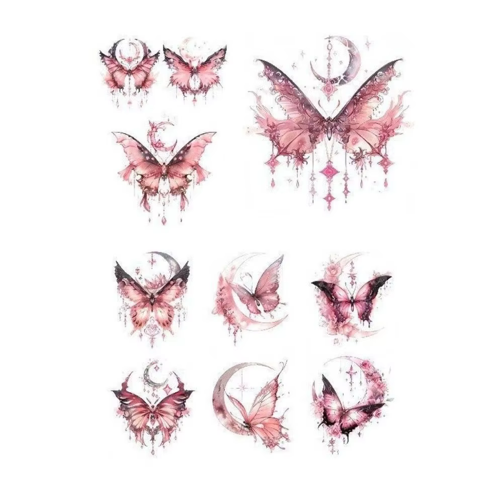 Autocollants de tatouage temporaire imperméables, motif lune et fleurs, longue durée, pour festival 