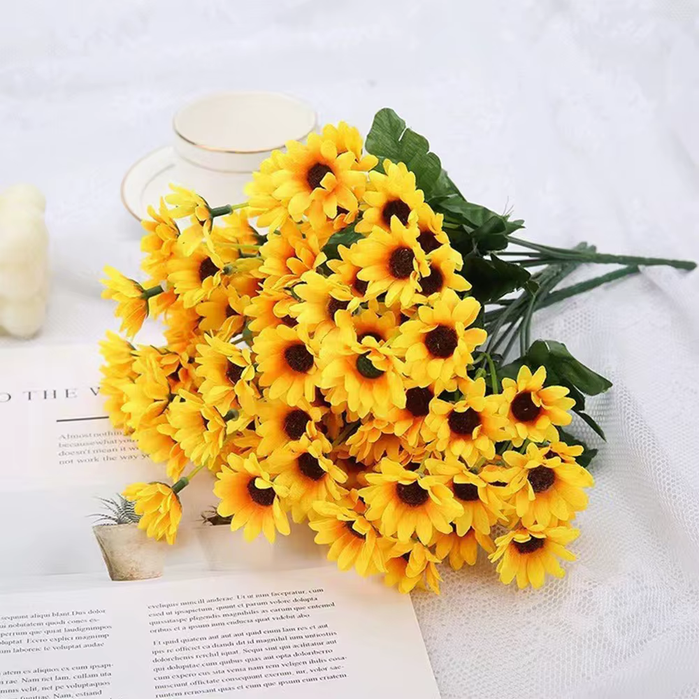 1 Bouquet de fleurs artificielles tournesol pour extérieur, jardin, automne, maison, arrangement flo