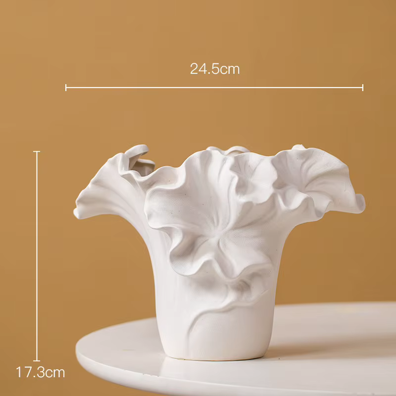 Vase en céramique plissé de pétales fait à la main, accessoires d'arrangement de fleurs, Pot de fleu