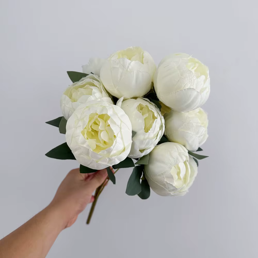 Pivoine blanche avec boutons de fleurs, fleur artificielle en soie, 10 têtes, faux Bouquet de pivoin