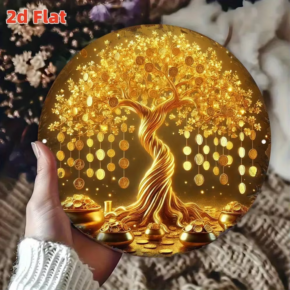 Arbre à Argent, Peinture Murale Porte-Bonheur, Décoration Artistique Feng Shui, Décoration Esthétiqu