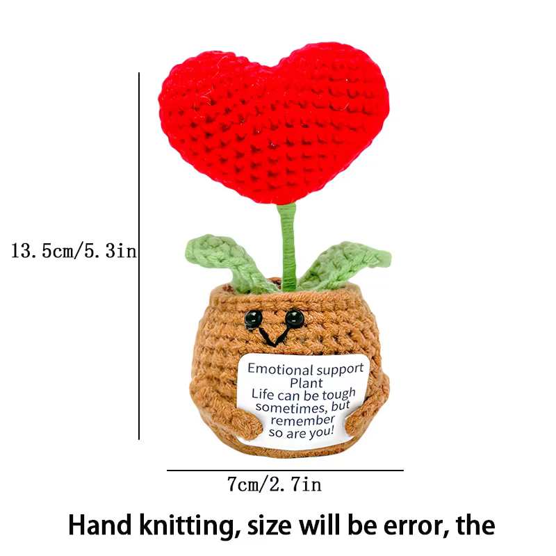 Mini plante en pot tricotée à la main avec carte, petite fleur au crochet faite à la main, série de 