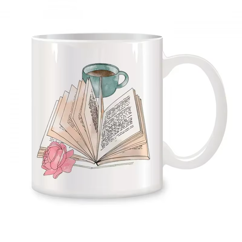 Tasse à café originale en céramique motif livre et fleur, pour thé, bière, voyage, cadeau personnali