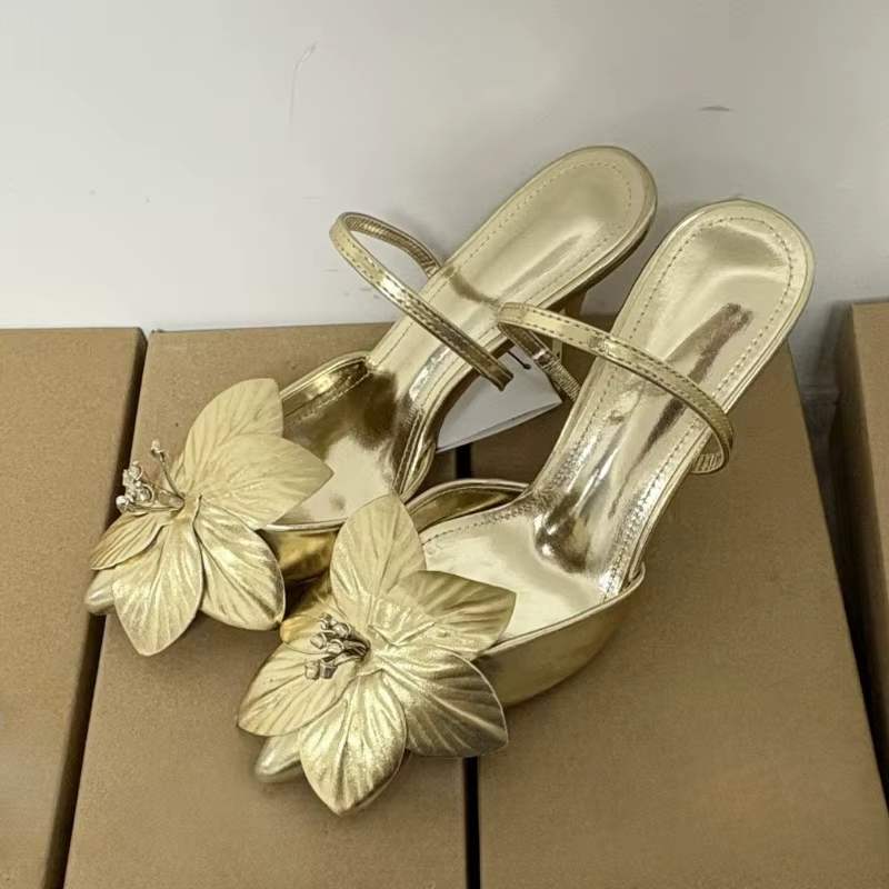 Fleur dorée fête de mariage dames talons hauts chaussures Sexy bout pointu Banquet Stiletto concepti