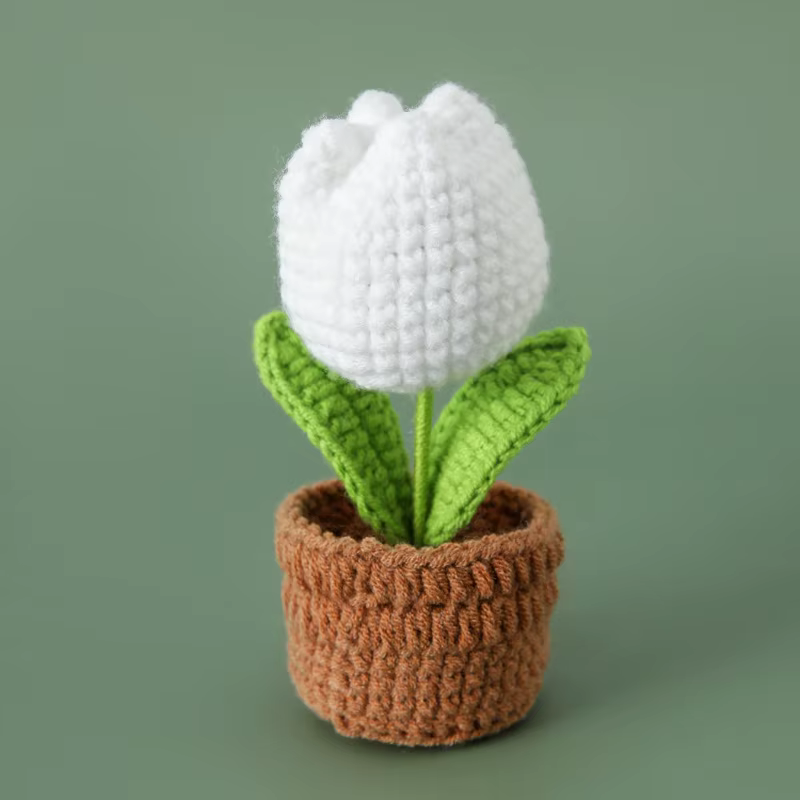Mini tulipes Crochet fleurs en pot mignon tricot fleurs Table voiture décor à la main tulipes artifi