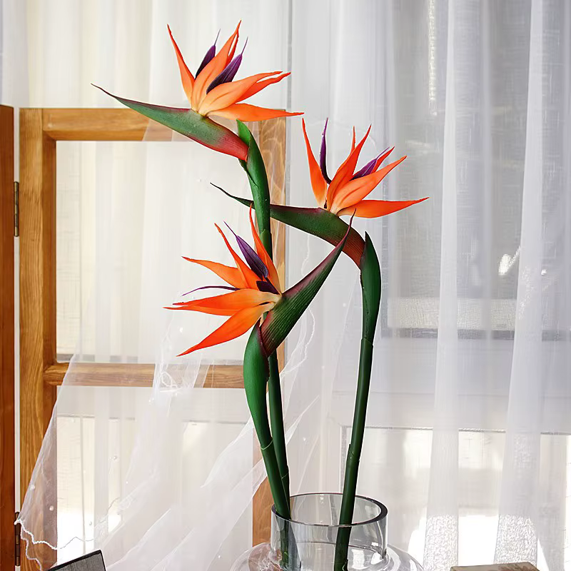 3 fleurs artificielles d'oiseau de paradis en caoutchouc Strelitzia, tige longue de 24,5 pouces, ada