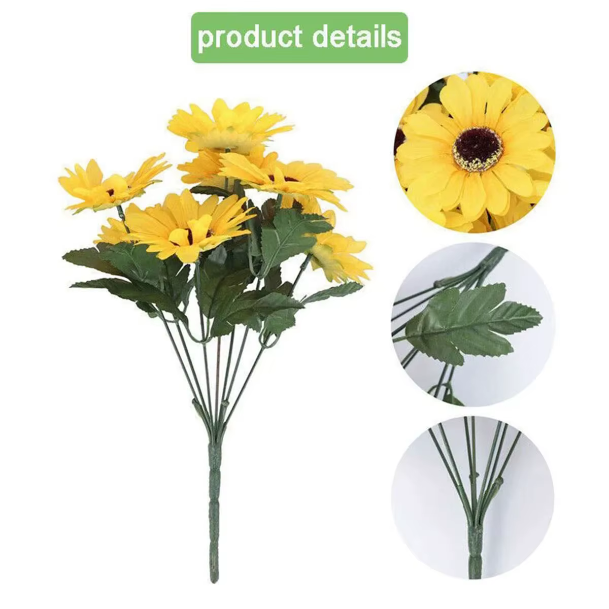 Bouquet de tournesols artificiels à 7 têtes, 29cm, arbustes, fausses fleurs, pour jardin, librairie,