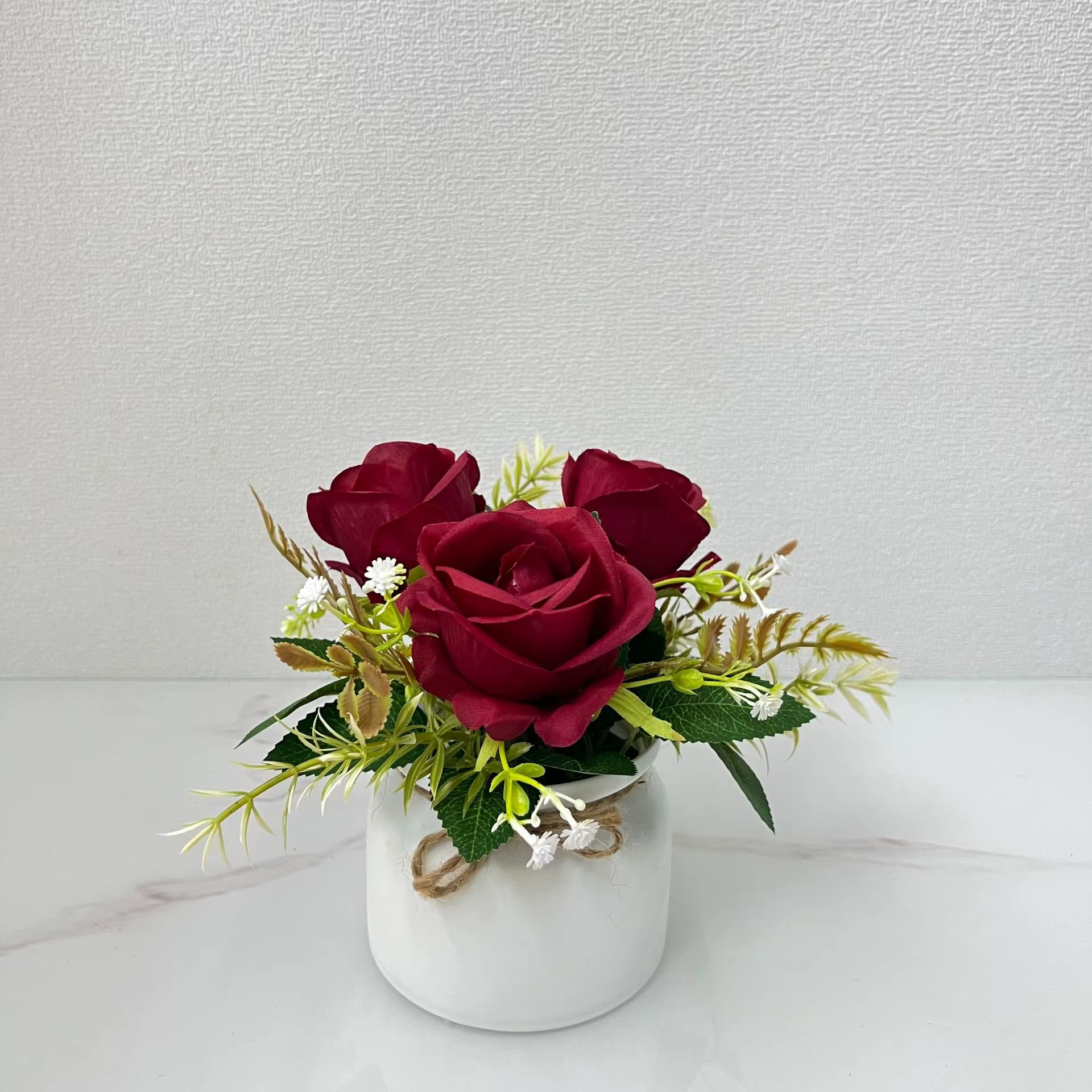 3 roses artificielles, plantes en pot, photos de mariage, photographie, décoration, fleurs artificie