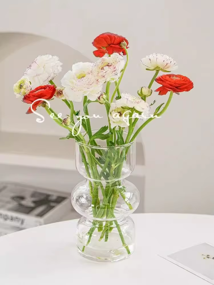 Vase en verre rétro français, style INS, élégant porte-fleurs, ornement vintage pour salon, entrée, 