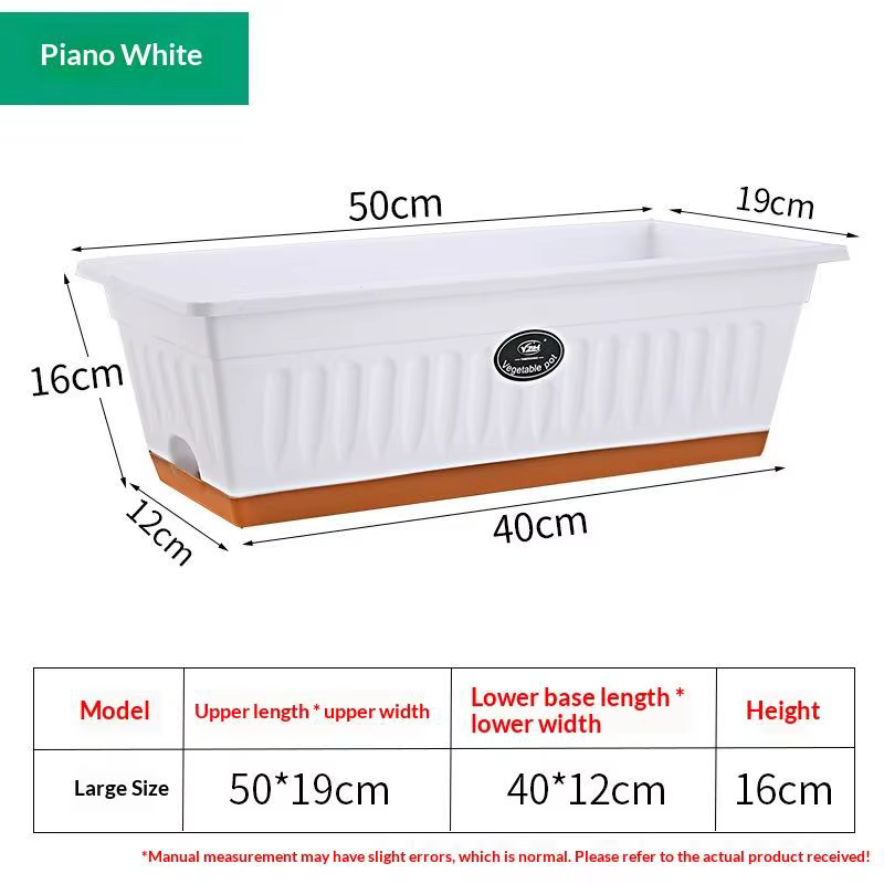 Pot de plantes rectangulaire en plastique pour l'intérieur et l'extérieur, boîte à fleurs avec drain