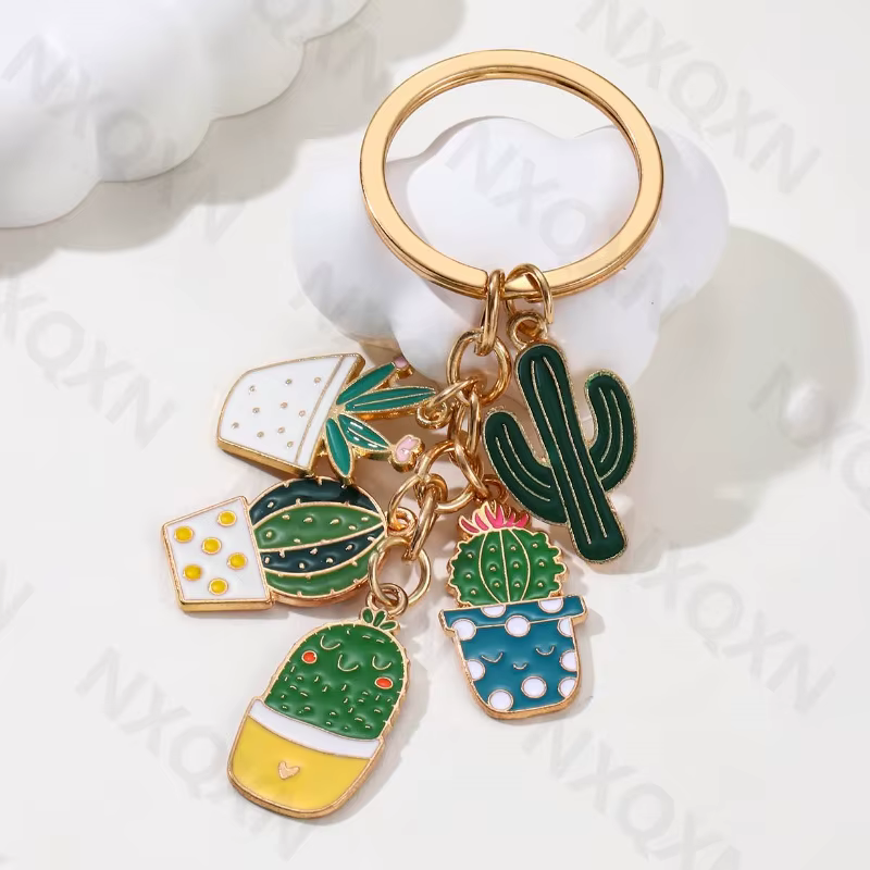 Porte-clés en émail plante en pot Cactus de dessin animé, amour créature naturelle, bon cadeau pour