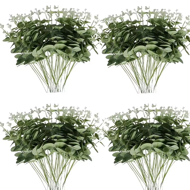 Tiges d'eucalyptus artificielles, 100 pièces, fausses feuilles vertes, plante d'eucalyptus pour Arra