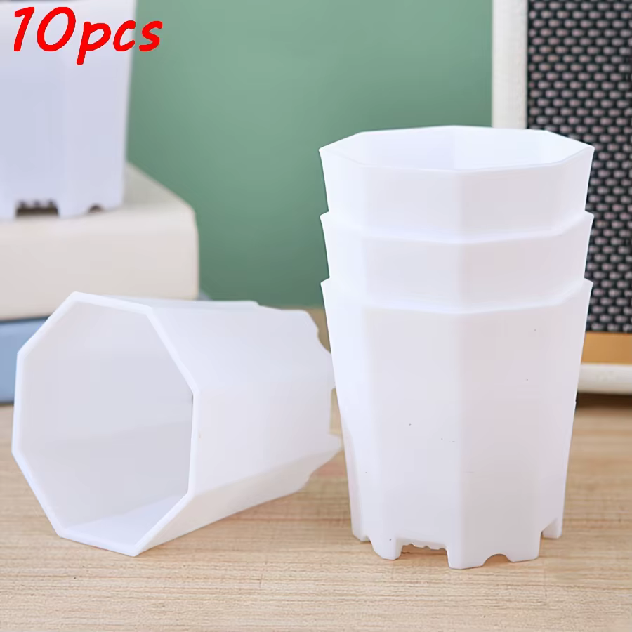 Pots octogonaux en plastique de 7cm, 10 pièces, blanc, noir, pour plantes succulentes, bureau, maiso