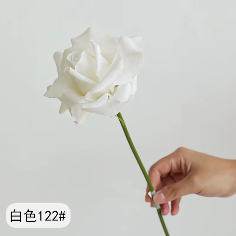 Rose à bord bouclé de 36cm de Long, fleurs artificielles au toucher réel, Bouquet de mariée pour mar