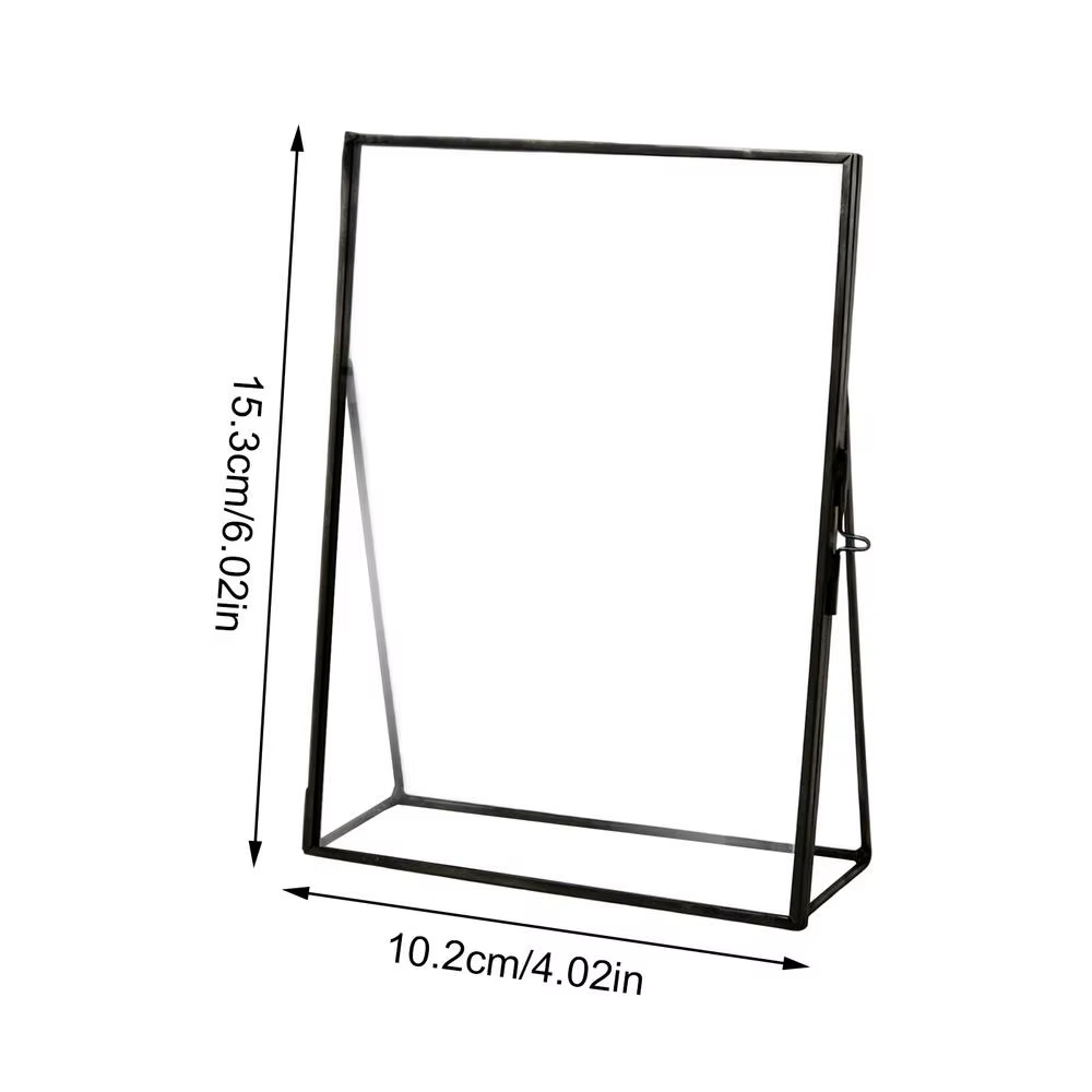 Cadre de presse-fleurs 4x6 pouces en verre carré, cadre photo flottant en métal pour fleurs séchées,