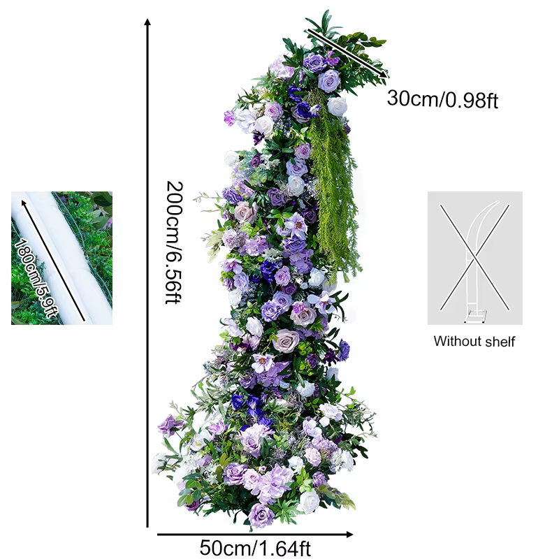 A8728 violet Rose verdure glycine fleur rangée corne arc cadre décor fournitures mariage scène sol F