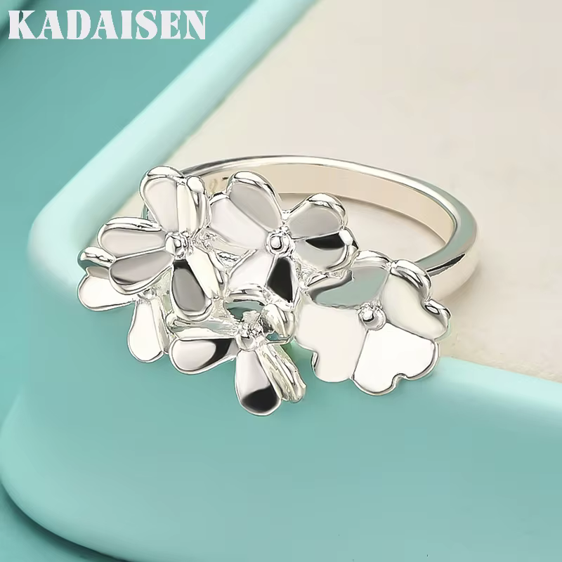 Argent sterling 925, cinq fleurs, 7-10 #   Bague pour femmes, bijoux de charme pour mariage, fiançai
