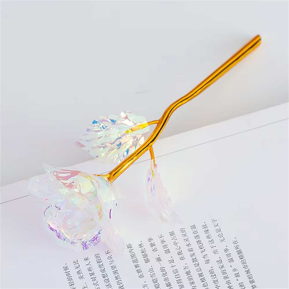 1 pièces fleur artificielle feuille Rose fleur cadeaux de saint valentin 24k plaqué or Rose dure pou