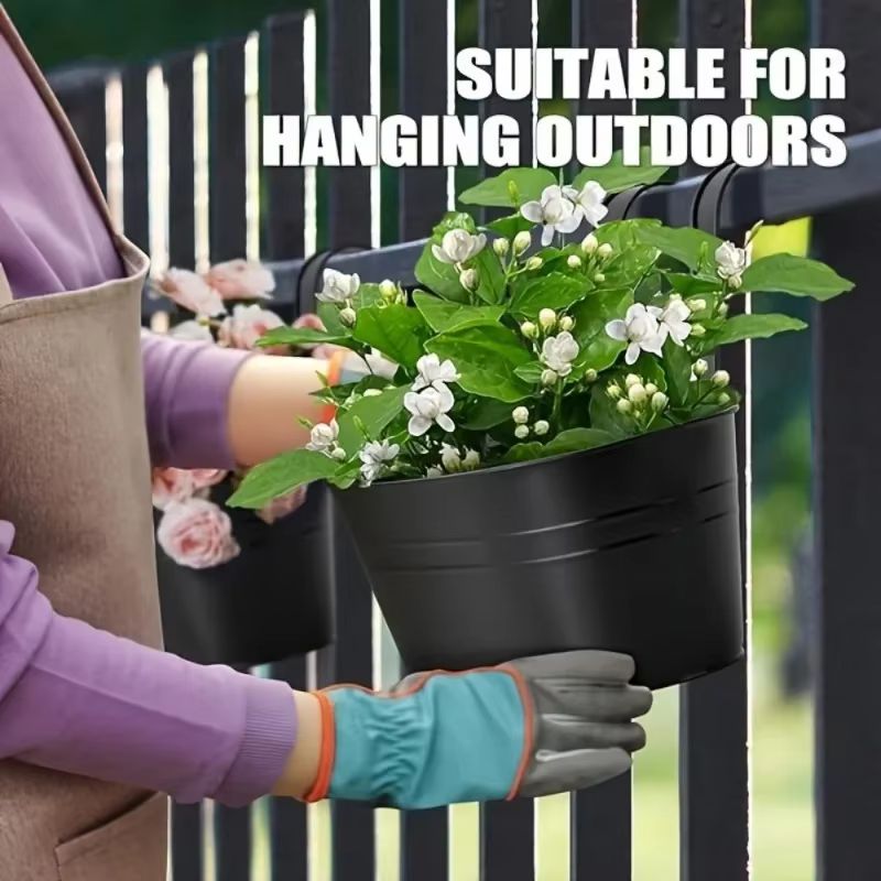 Pots de fleurs en fer avec trous et crochets de proximité, jardinières pour plantes extérieures, gar