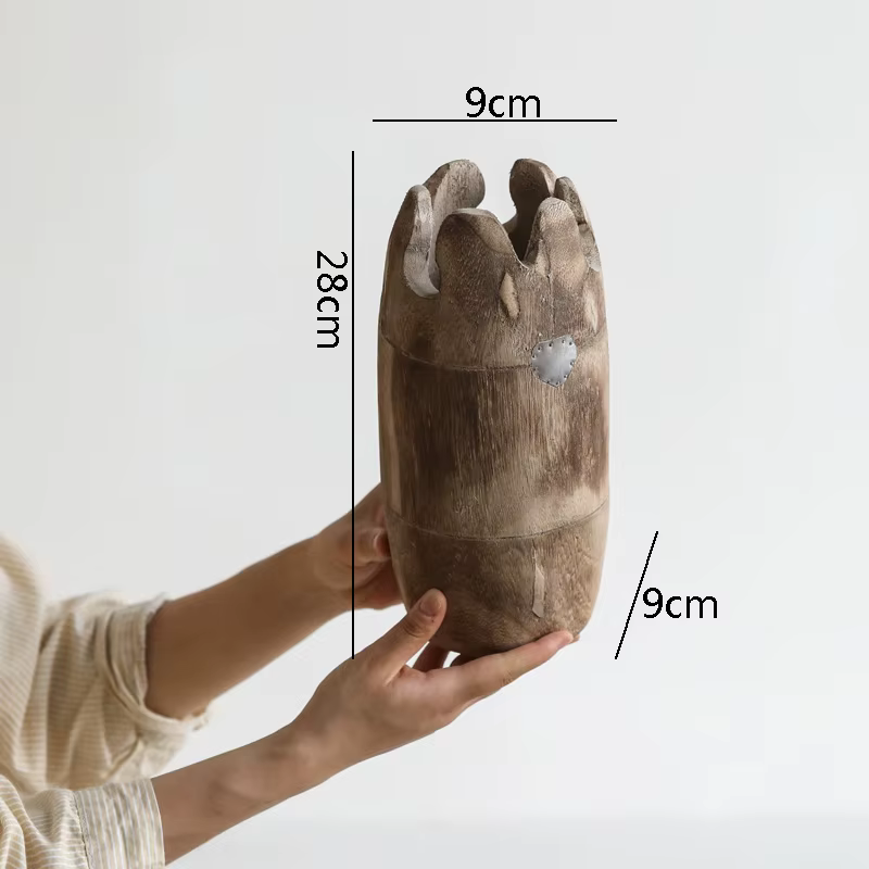 Vase d'arrangement de fleurs en bois, simulation de récipient de fleurs séchées, ornements de décora