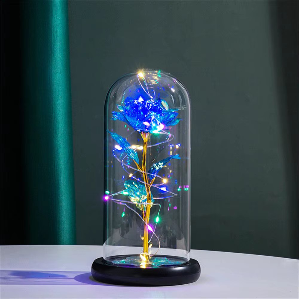 LED Galaxy Rose Eternal 24k Gold Foil Flower with String Lights and Box, Artificial Flower Gift, Val