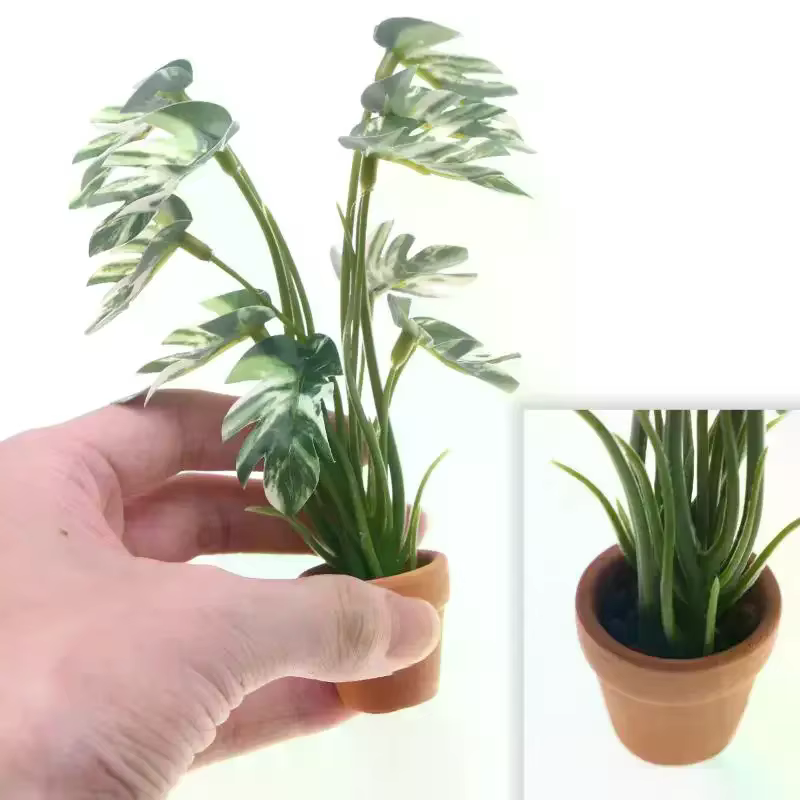 Simulation de maison de poupée Monstera, plante verte en pot, décoration de maison, Micro paysage, m