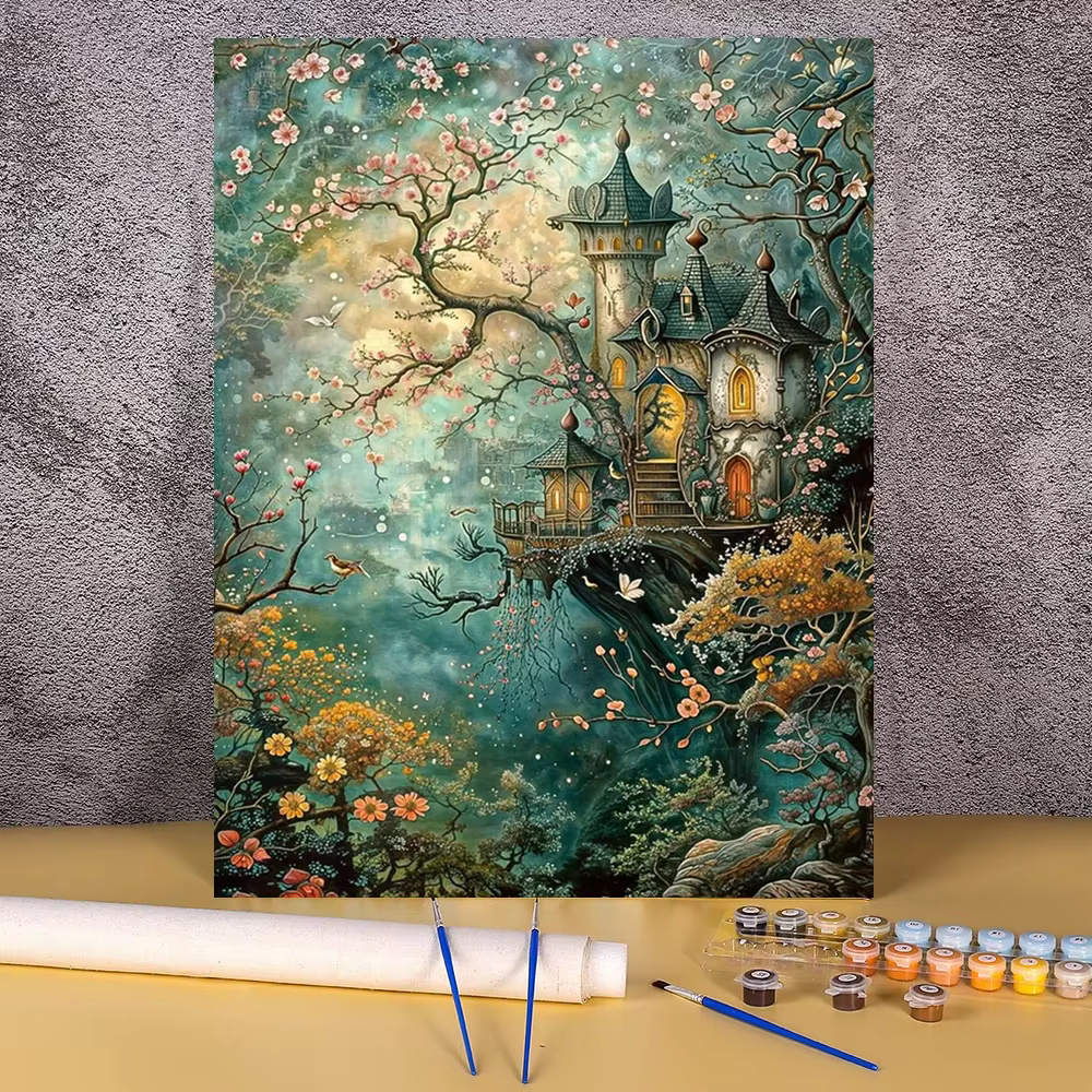 Fleurs montagne image numéro dessin toile peinture pour chambre mur adultes bricolage peinture acryl