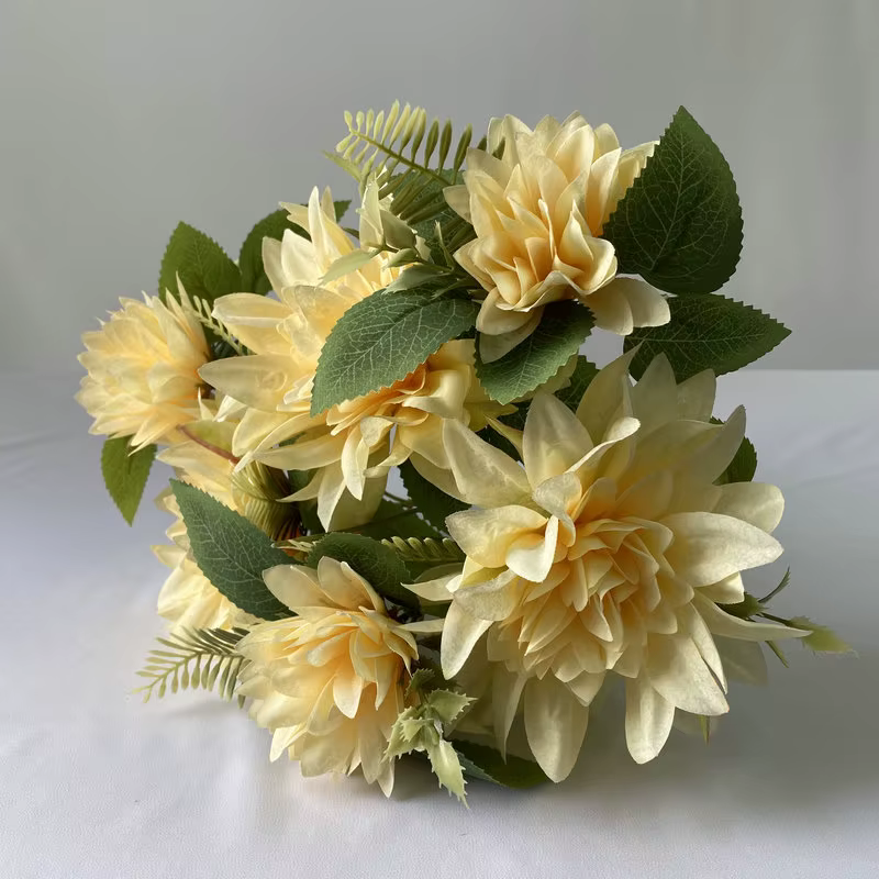 Peinture à l'huile artificielle Dahlia soie fausses fleurs plante jardin décoratif 7 têtes Dahlias B