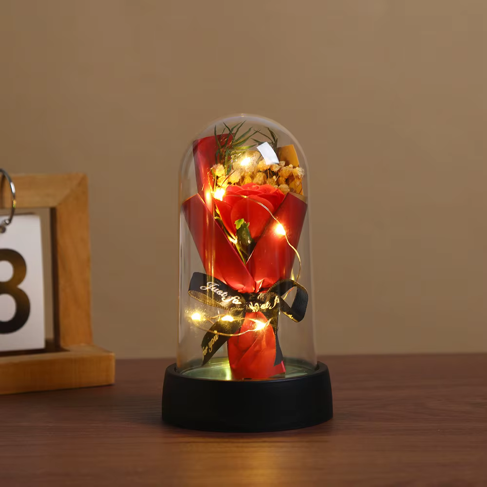 Lumière LED Tournesol avec Couvercle en Acrylique Élégant, Ornement Rose Éternelle, Décoration Flora