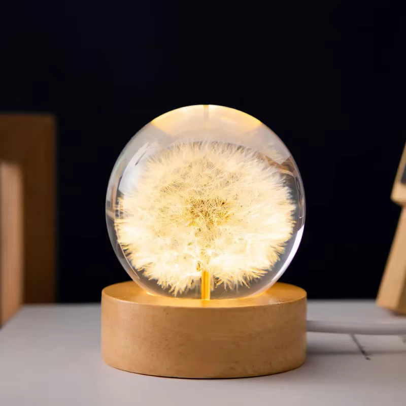 Boule de cristal de pissenlit 3D en résine, spécimen de plante naturelle, cadeau de saint-valentin, 