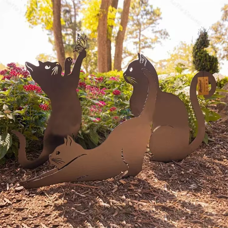 Tiki - Piquets de jardin de famille de chat inspirés décoratifs - Charmant statues extérieures de si