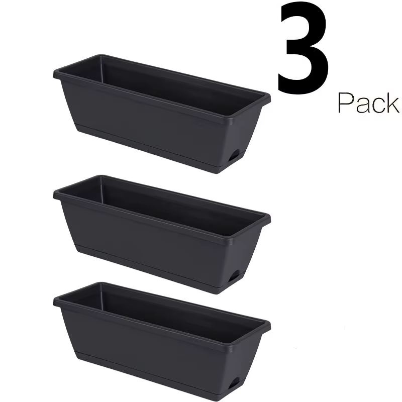 Lot de 3 jardinières rectangulaires pour fenêtre, pots de fleurs pour la décoration intérieure, la v