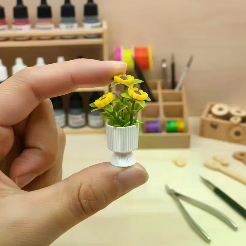 Ornement miniature de tournesol en pot, décoration de maison de poupée 1/12, modèle de jouet, access