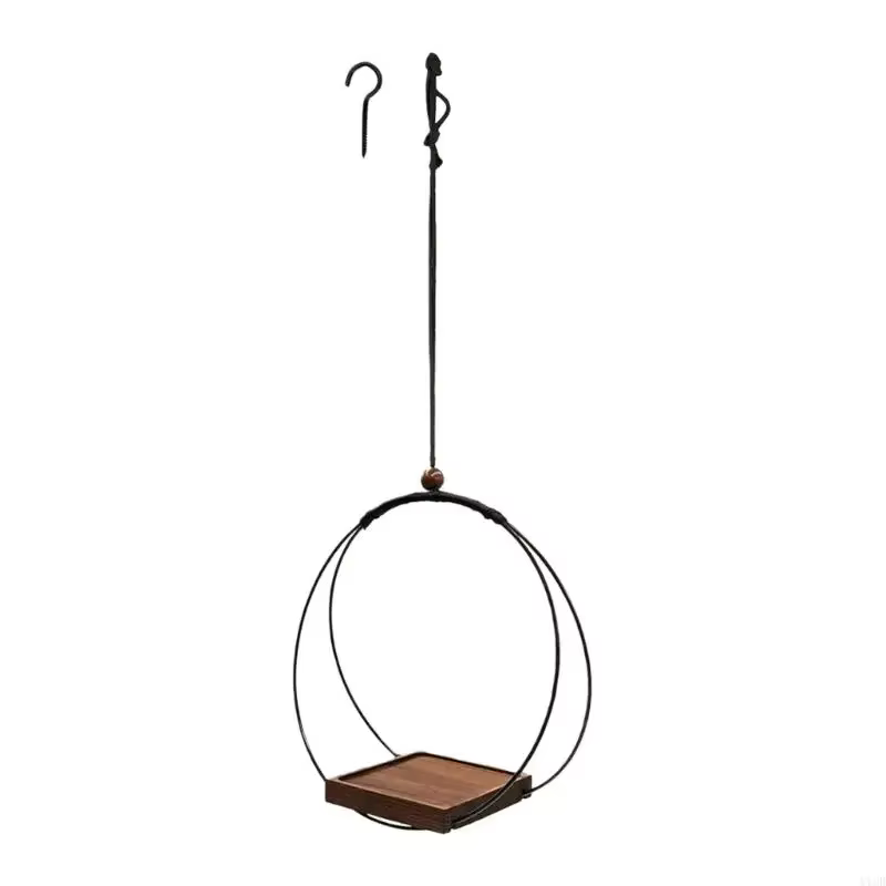 Jardinière suspendue noire avec base en bois, décoration d'intérieur, peut accueillir des Pots 3 à 5