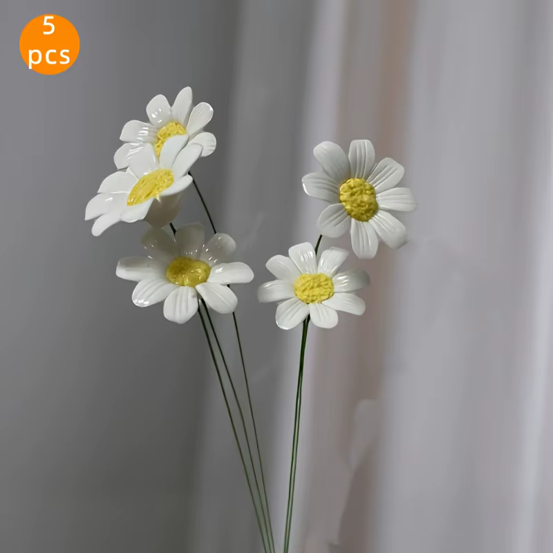 5 fleurs en céramique, marguerites artificielles, fleurs en céramique éternelles, fleurs en céramiqu