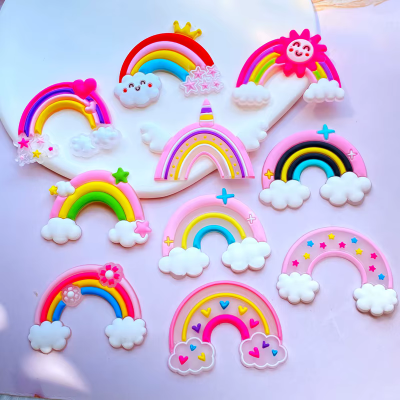 10 pièces nouveau dessin animé Transparent série arc-en-ciel PVC colle Flexible dos plat bricolage S