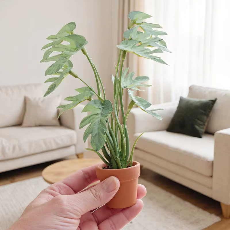 Plante Monstera Miniature délicate pour maison de poupée 1/12, en pot pour micro-paysage de jardin