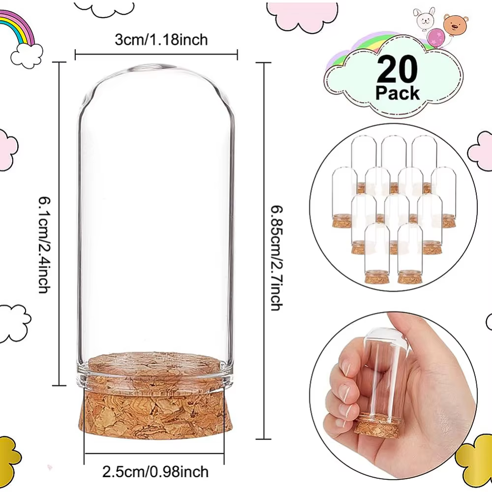 Pots décoratifs en forme de dôme, 20 pièces, dôme d'affichage en verre de 2.4x1.2 pouces avec Base e