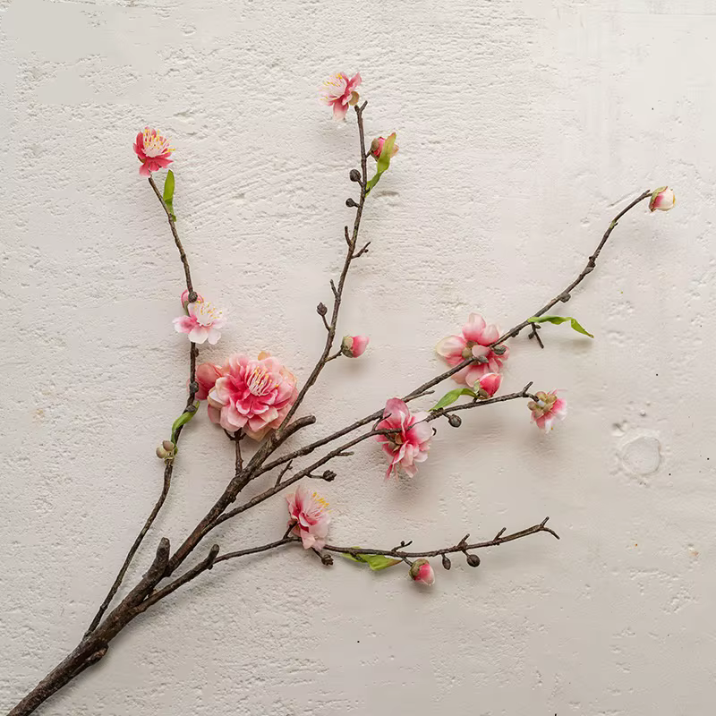 Fleur de pêcher en soie, 5 Branches, matériaux floraux de mariage, accessoires de décoration de Tabl