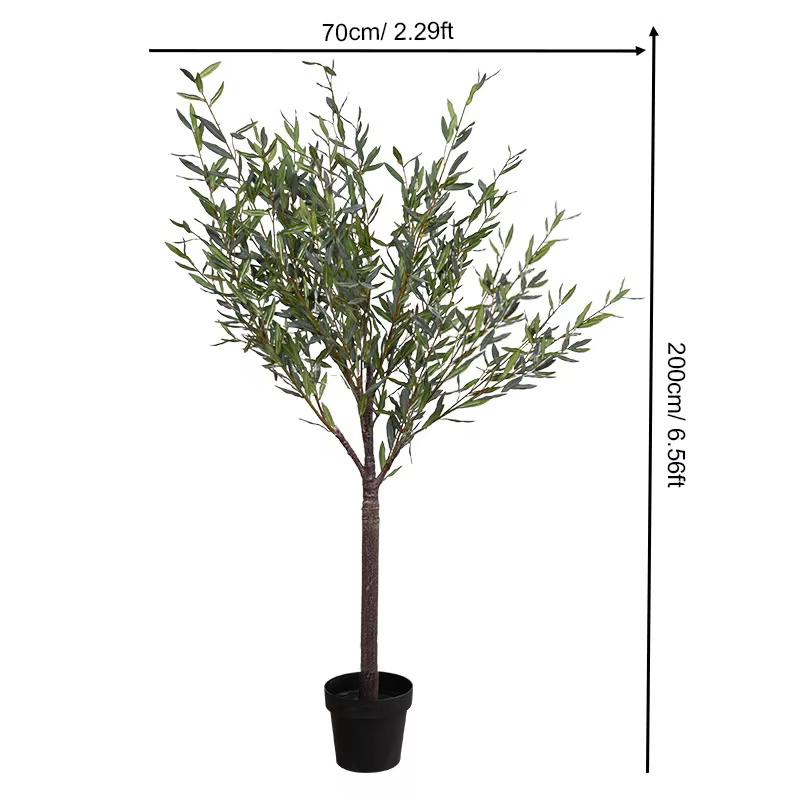 Grand olivier artificiel vert toucher réel de 2 m avec pot, plantes d'intérieur, ornement pour balco