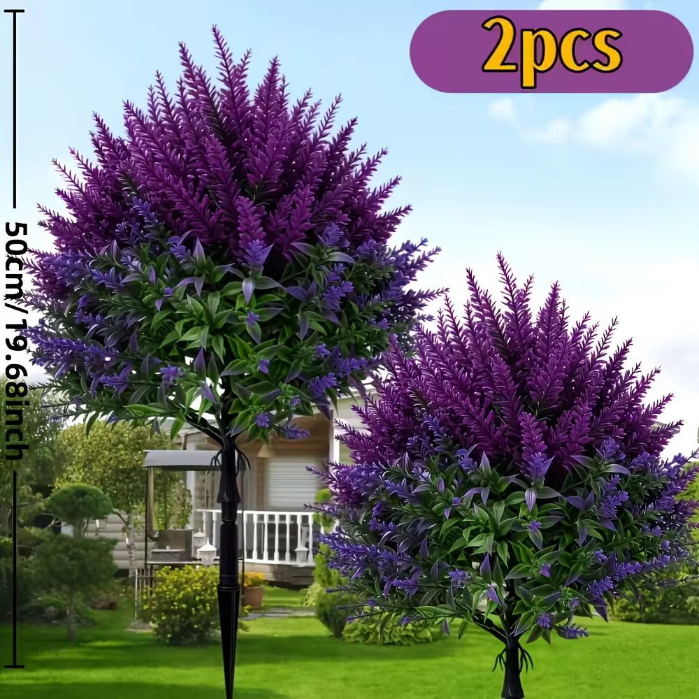 2/4 Pièces de lavande artificielle violette pour extérieur + combinaison d'épis de blé avec piquets 