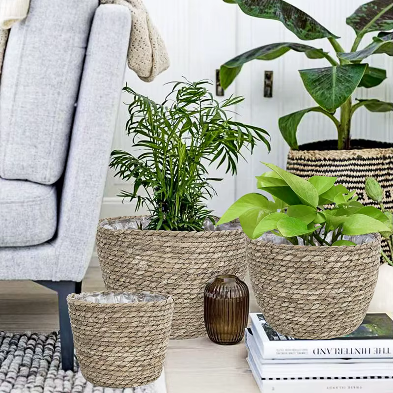 Mir de fleurs en rotin fait à la main pour plantes d'intérieur et d'extérieur, jardinières en jonc d