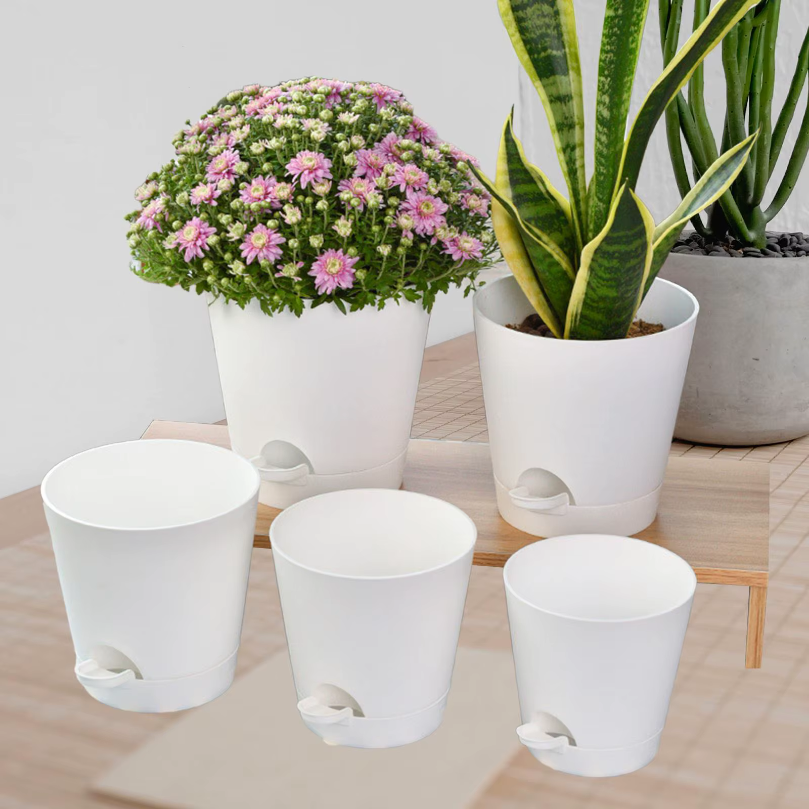 5 pots auto-arrosants, pots de pépinière pour personnes pressées, pots de fleurs ronds pour plantes