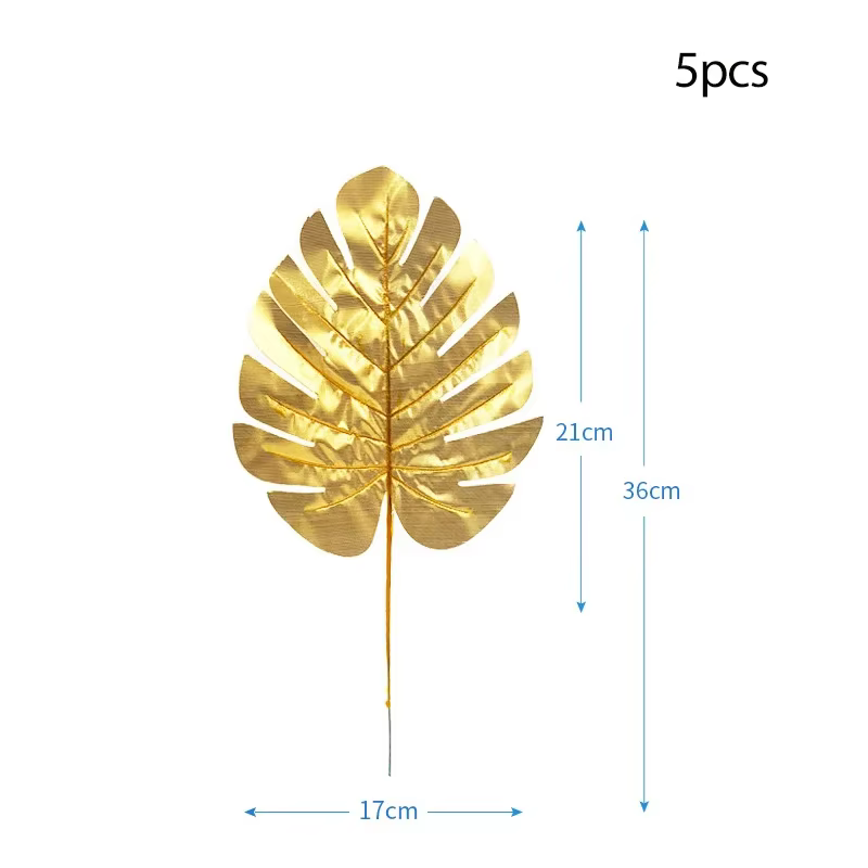 Plantes artificielles feuilles dorées, 5 pièces, mélange de feuilles de palmier tropicales pour Than