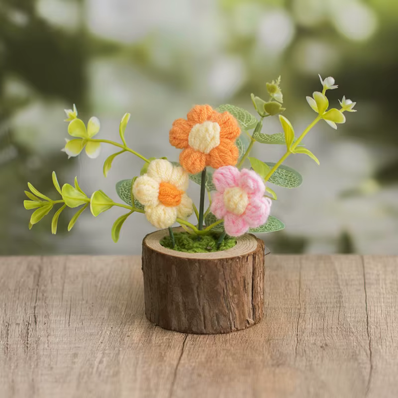 Nouvelles fleurs au Crochet, fleurs tricotées mignonnes, cadeau de remise de diplôme en pot, plantes