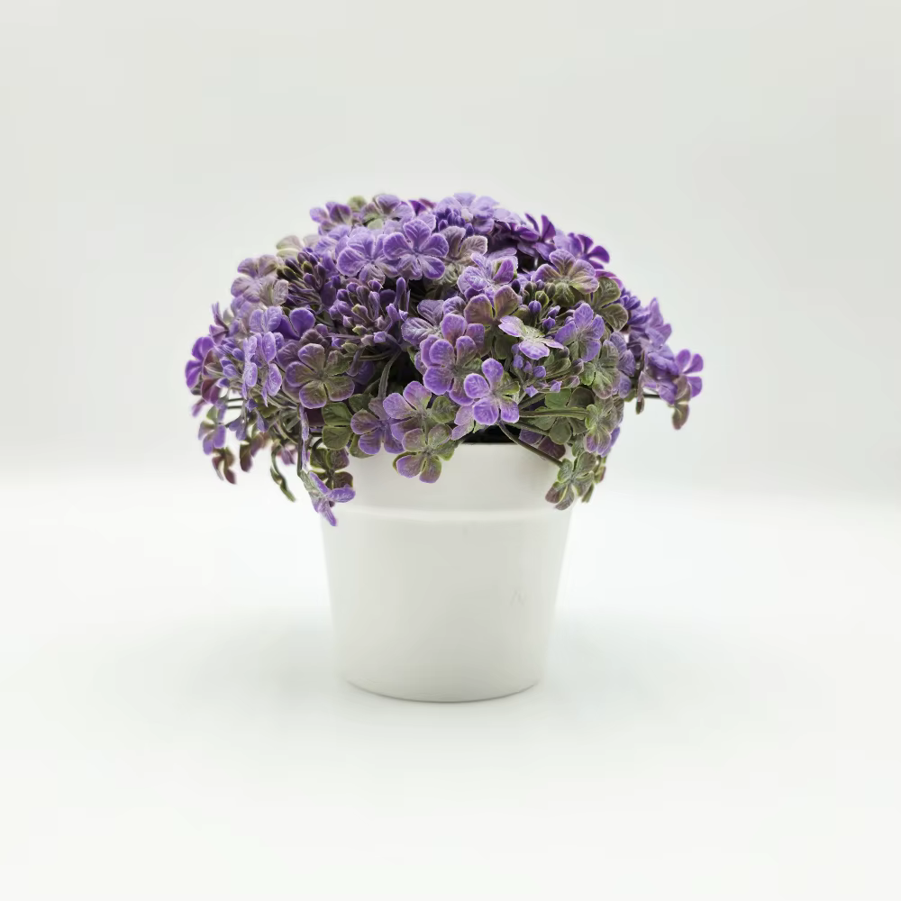 Ensemble de fleurs artificielles de 15 cm, marguerite, trèfle en pot, couleurs vives rose et violet,