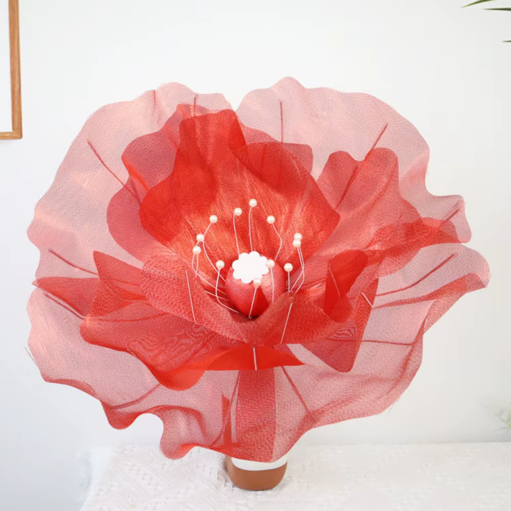 Fleur artificielle en gaze 3D de 50 cm, effet scintillant, fleur en soie creuse, résistante à la déc