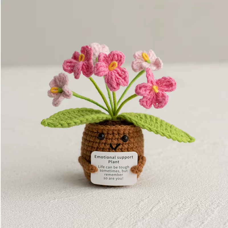 Jolies fleurs tricotées, plantes en pot, produits finis, fil de laine, fleurs simulées, ornement de 
