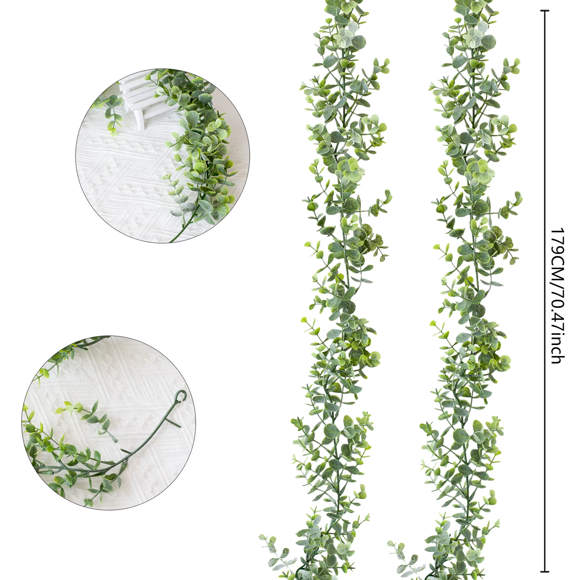 Guirlande d'eucalyptus artificielle de 180cm, avec fleurs blanches, pour la maison, Festival, tentur