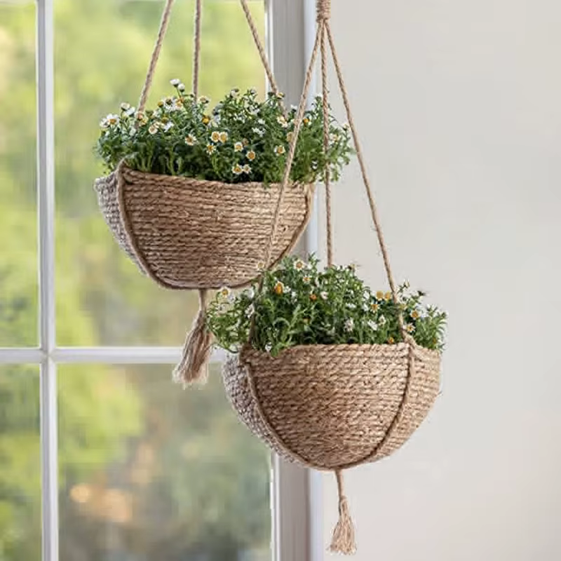 Ensemble de paniers de jardinières suspendus en jonc de mer naturel, Pots de plantes d'intérieur, dé